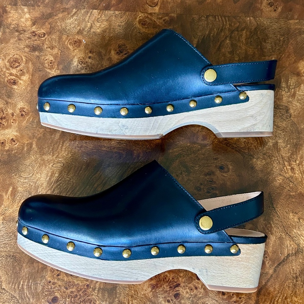 J. Crew Black Leather Clogs with Gold Accents - Picture 3 of 7